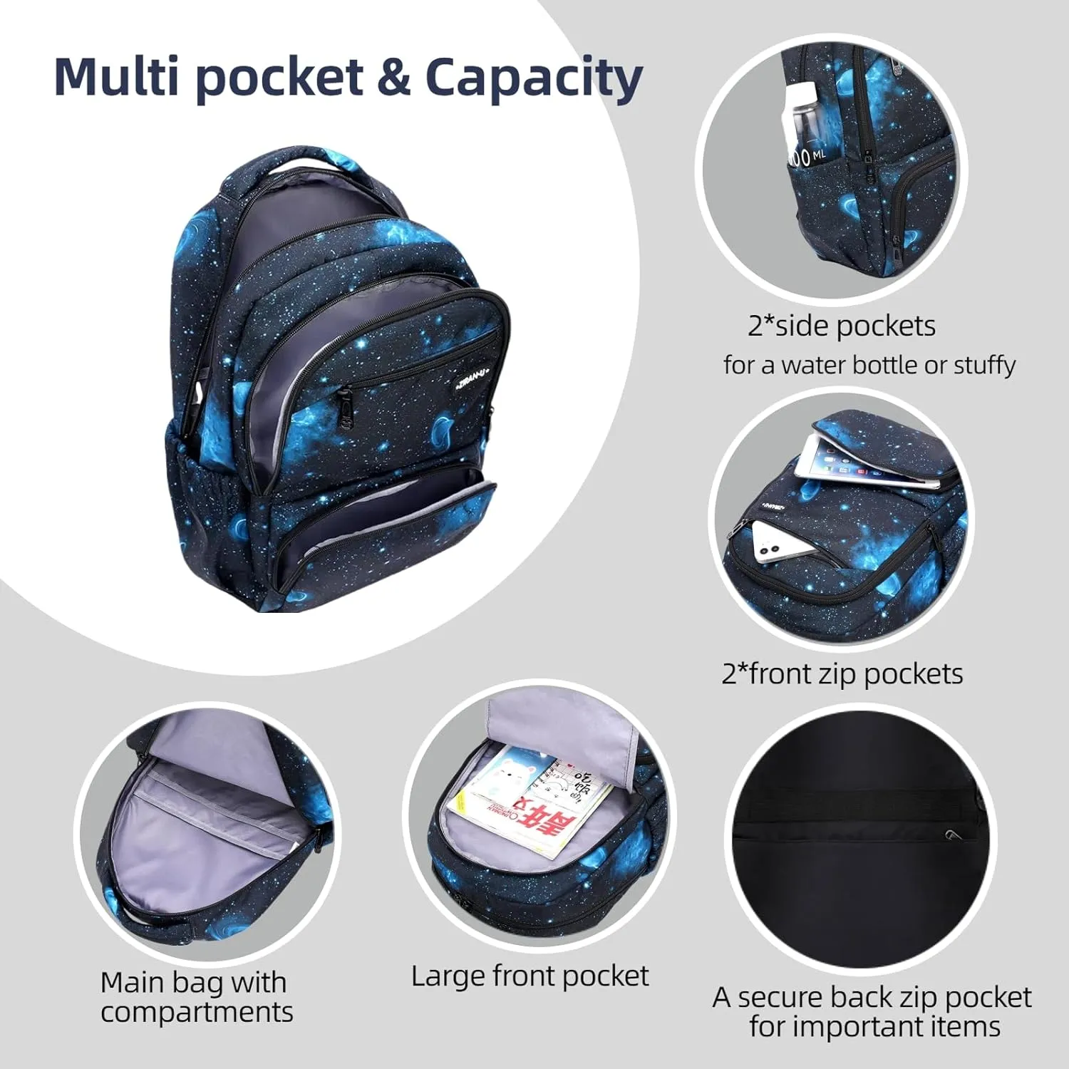 MITOWERMI Kids' Backpack for Boys Girls Elementary School Bags for Boys Bookbags Primary Students Children Backpack Space Blue