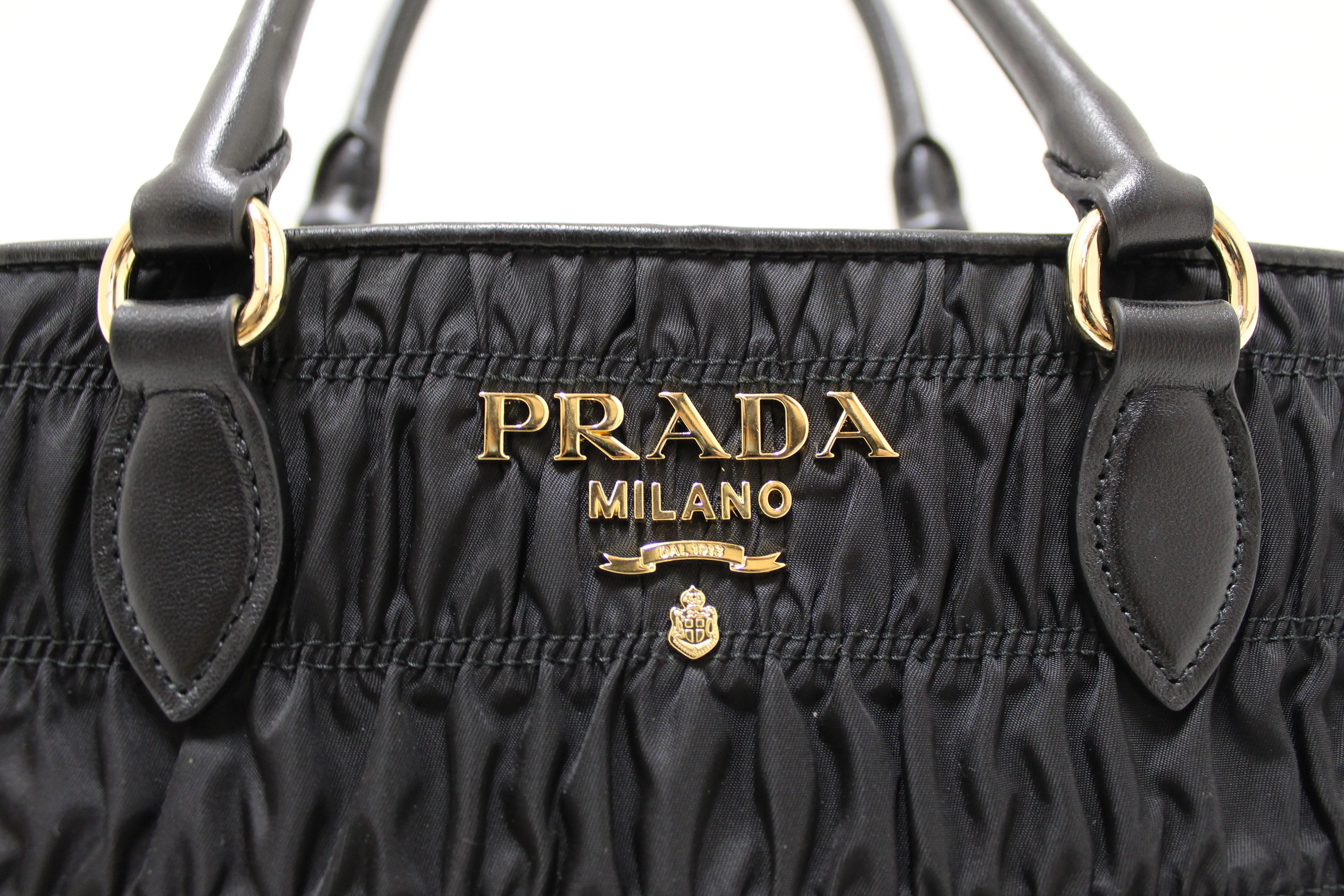 NEW Authentic Prada Black Nylon Gaufre Small Tote Crossbody Bag