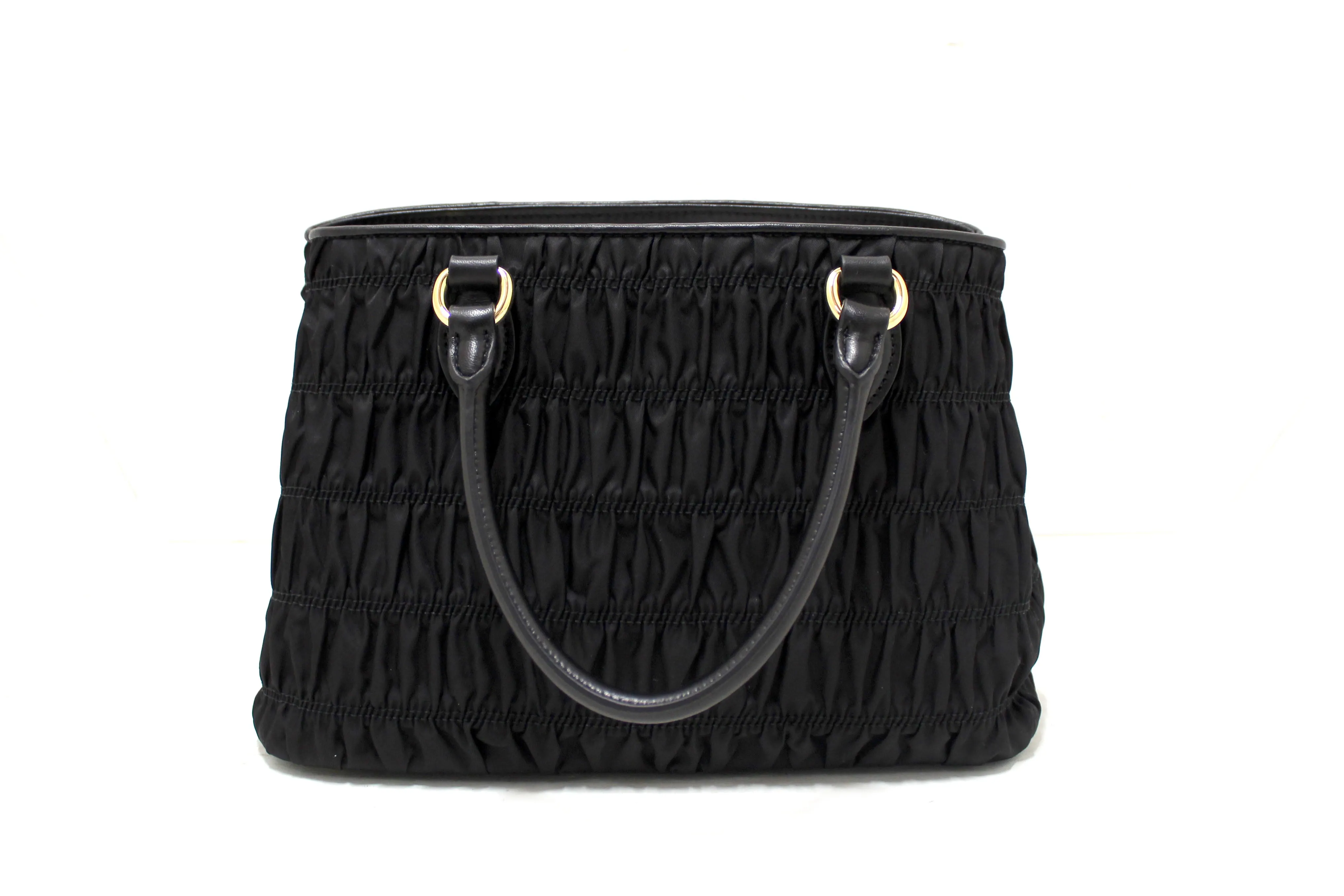 NEW Authentic Prada Black Nylon Gaufre Small Tote Crossbody Bag