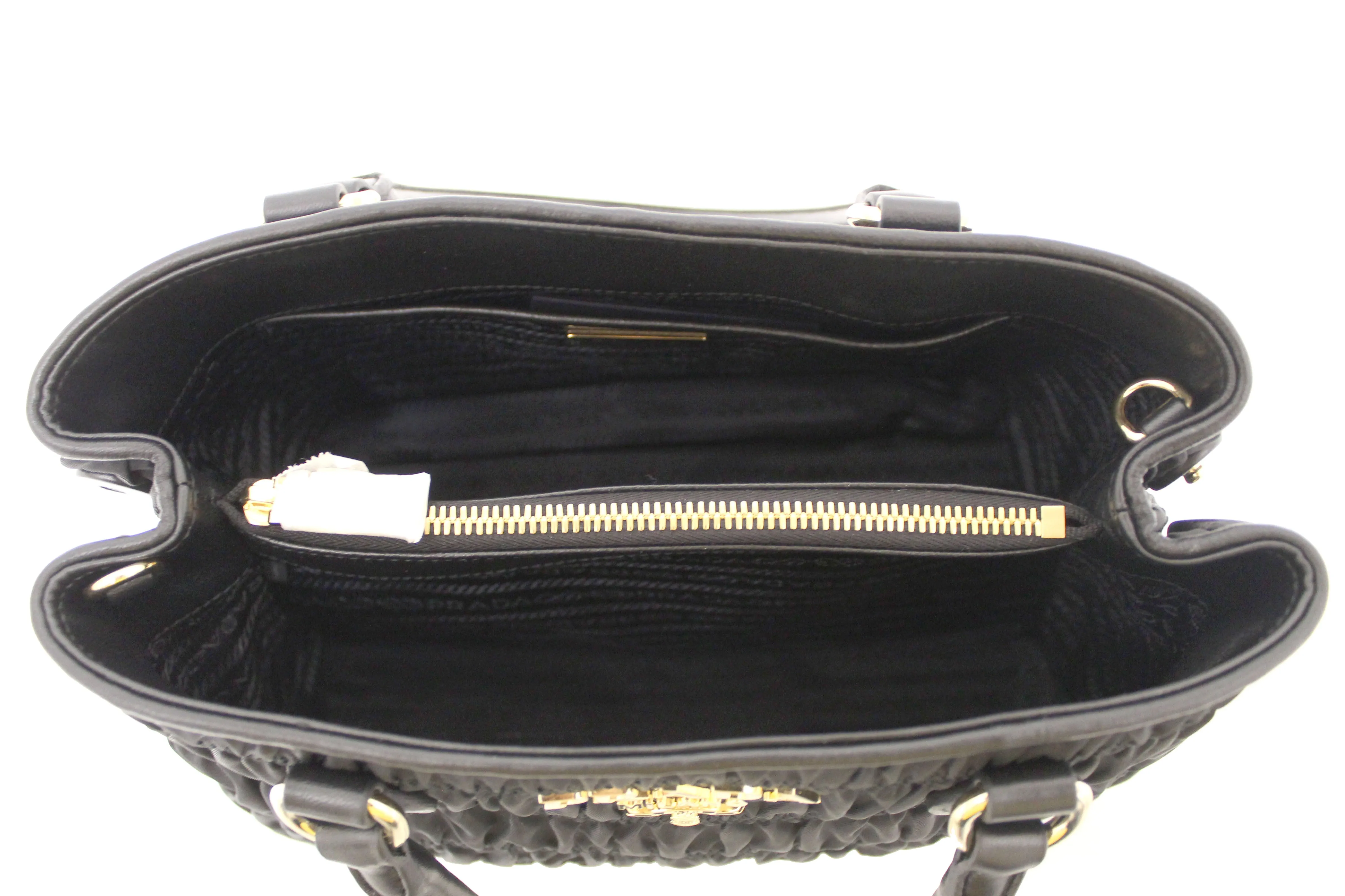 NEW Authentic Prada Black Nylon Gaufre Small Tote Crossbody Bag