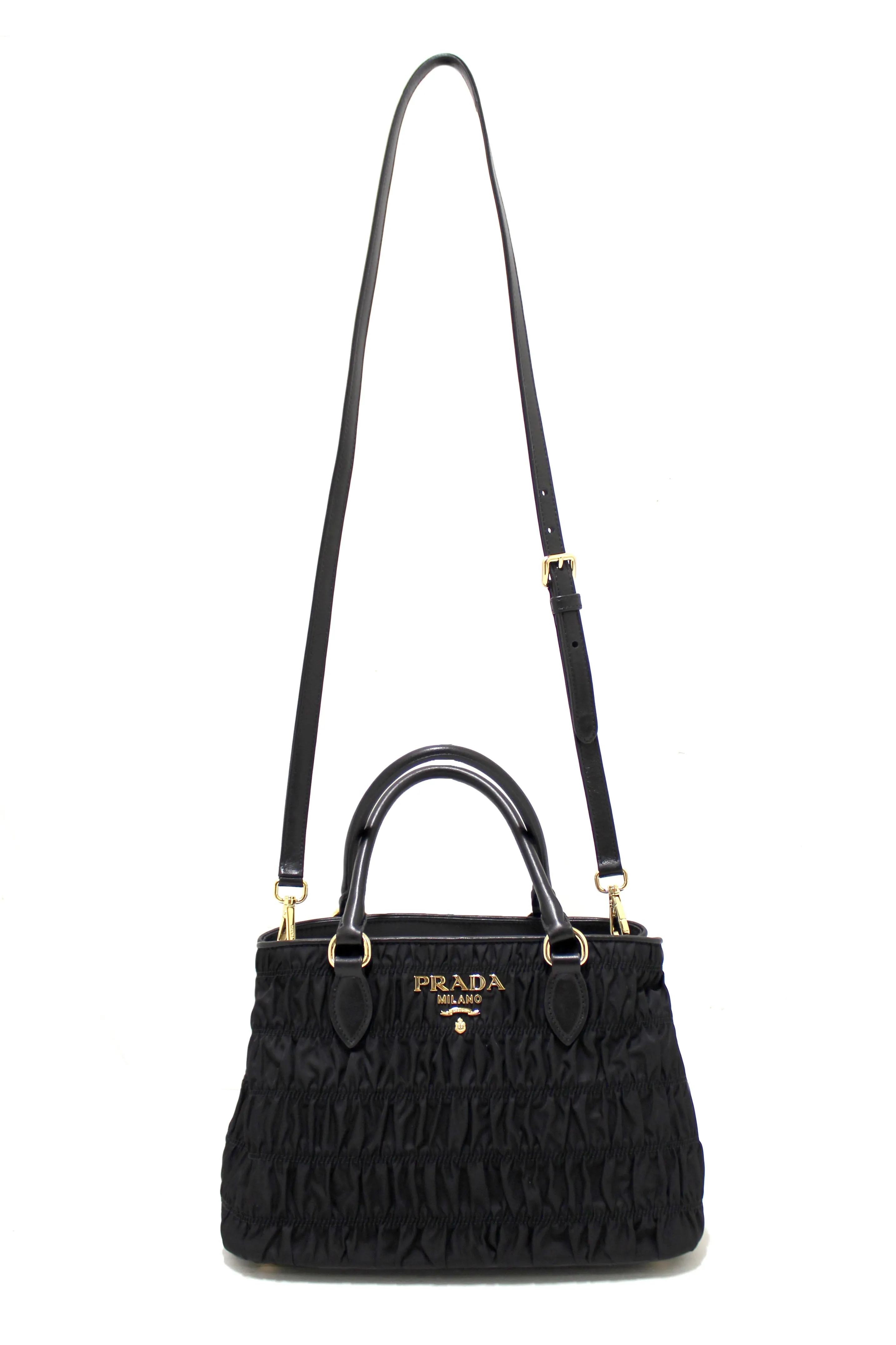 NEW Authentic Prada Black Nylon Gaufre Small Tote Crossbody Bag