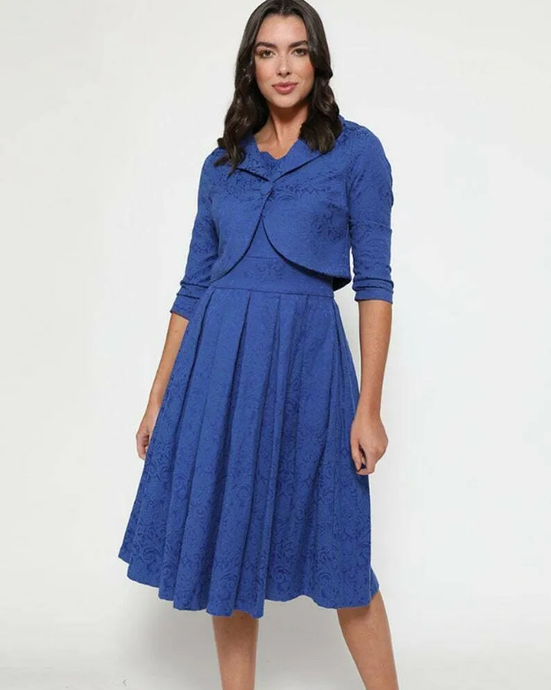 NEW Elegant Lindy Bop Autumn Cobalt Dress With Jacket - Two Piece