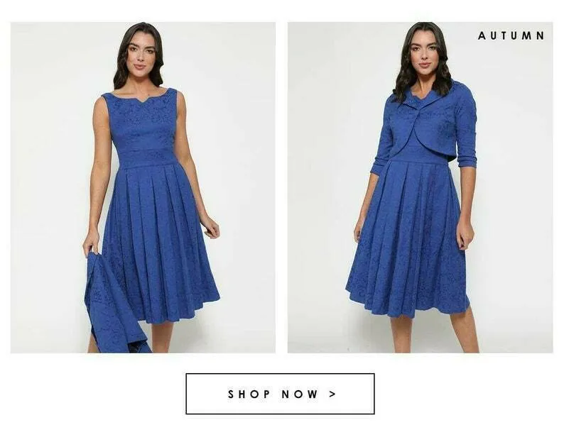 NEW Elegant Lindy Bop Autumn Cobalt Dress With Jacket - Two Piece
