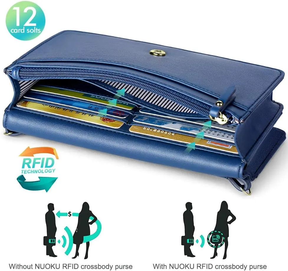 nuoku Women Small Crossbody Bag Cellphone Purse Wallet with RFID Card Slots 2 Straps