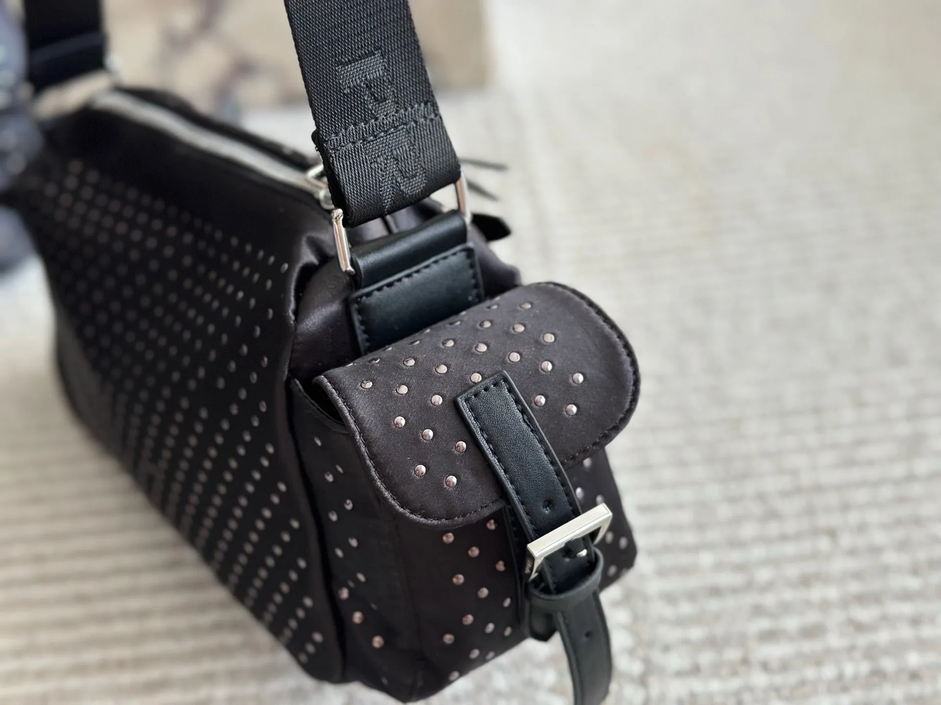 PD344 Re-Nylon Bag with Studs / 13.4x6.3inch