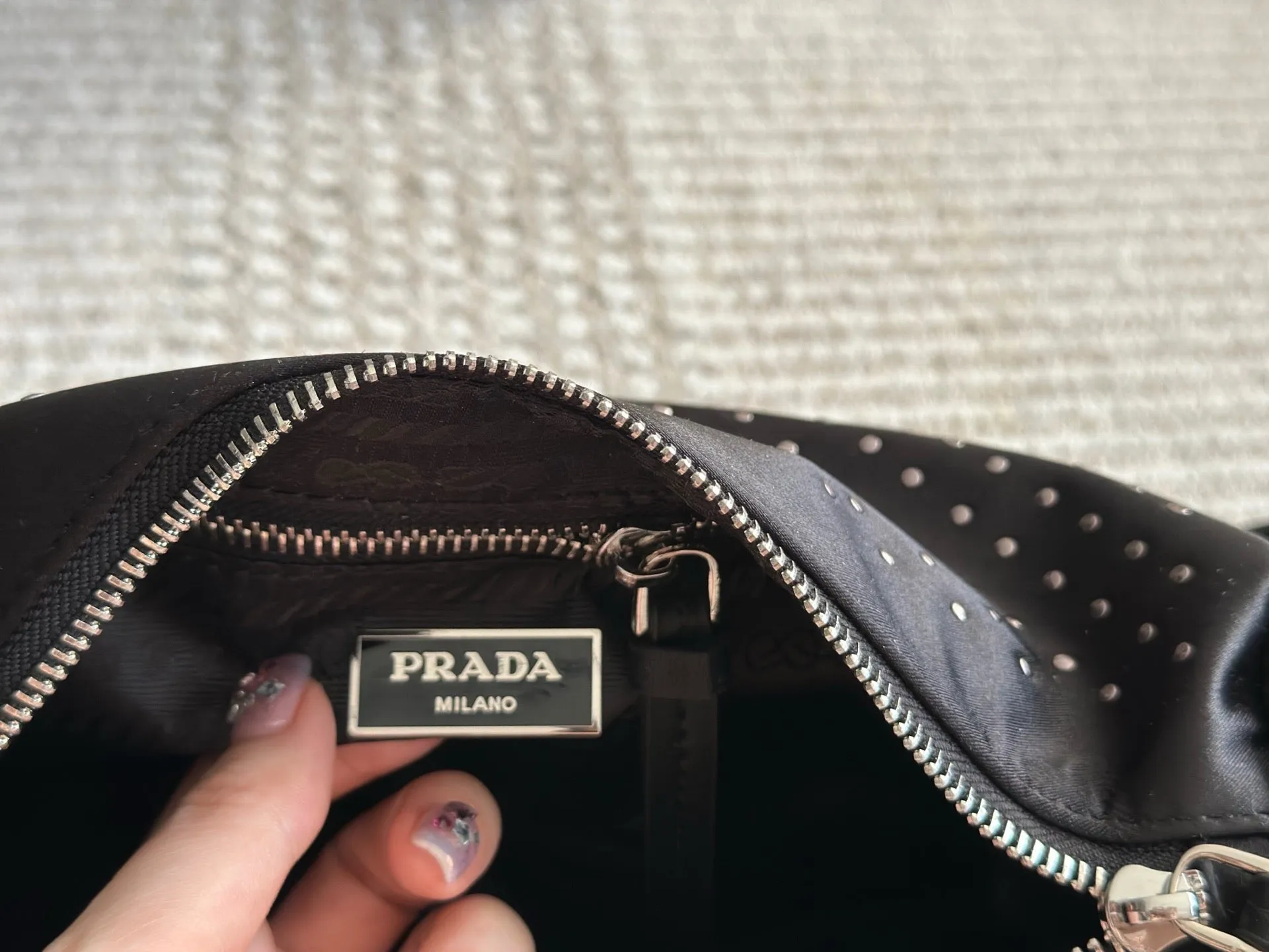 PD344 Re-Nylon Bag with Studs / 13.4x6.3inch