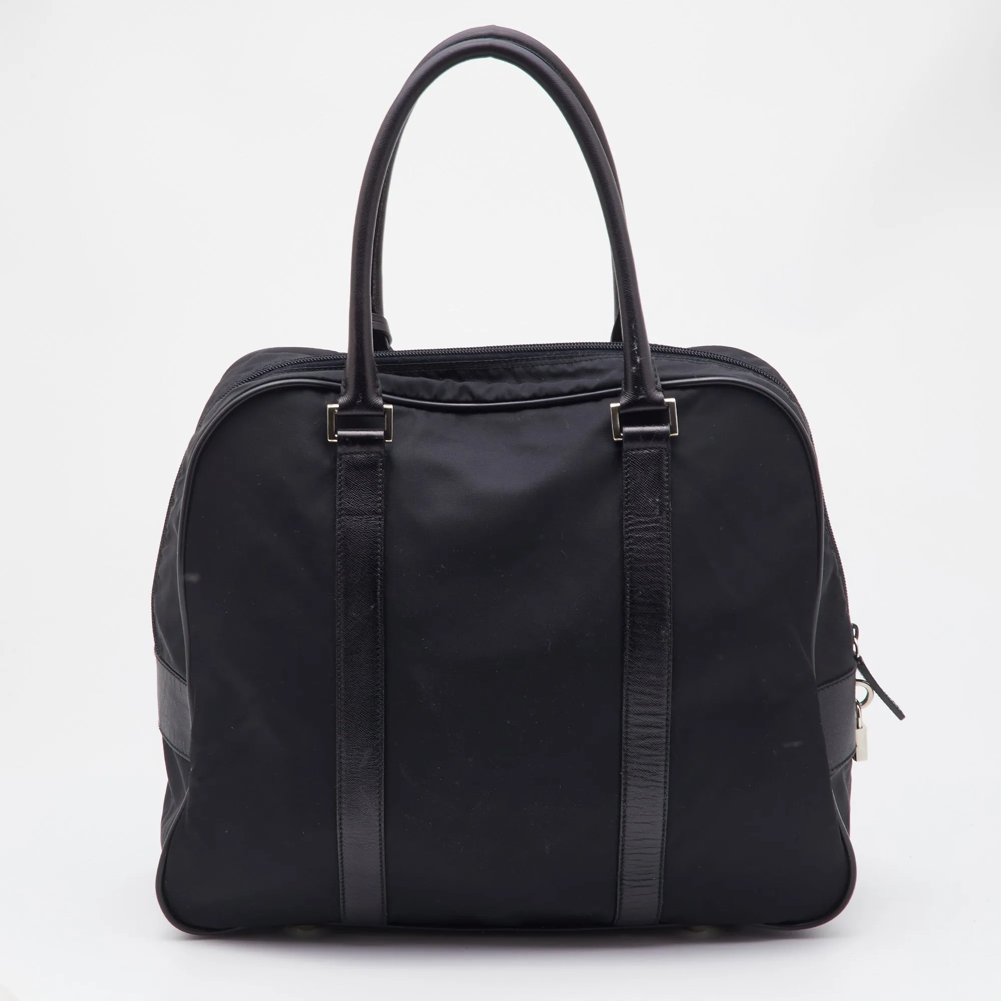 PRADA Black Nylon and Leather Zip Satchel