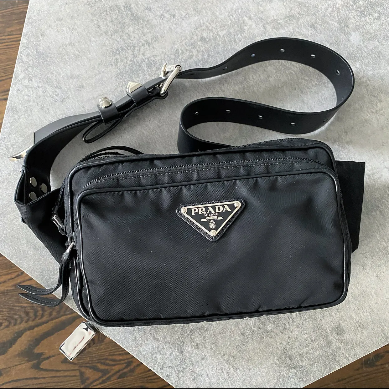 Prada Black Tessuto Nylon Stud Belt Bag