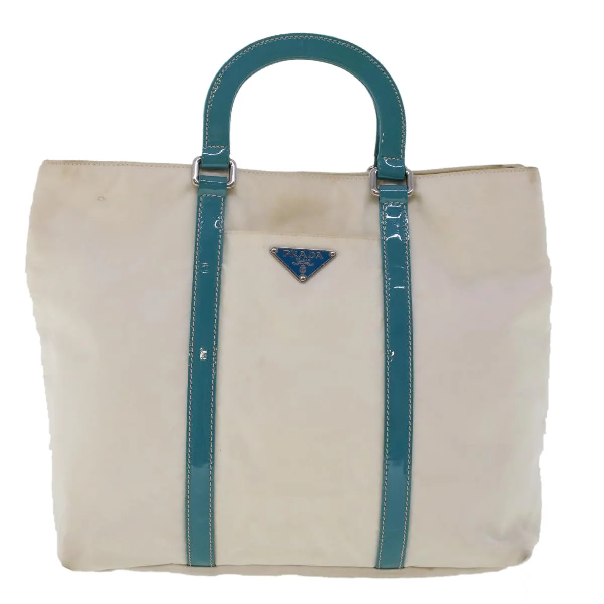 PRADA Hand Bag Nylon 2way White Turquoise Blue  48007