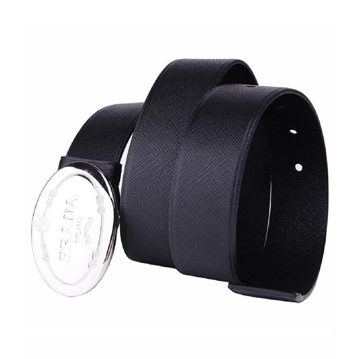 Prada Navy Blue Saffiano Leather Belt w Silver Belt Buckle 2CM046 Size 90 / 36