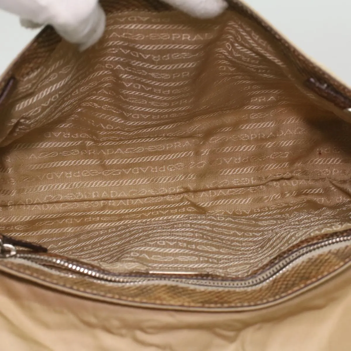 PRADA Snake pattern Semi-Shoulder Shoulder Bag Nylon Beige  yk5620