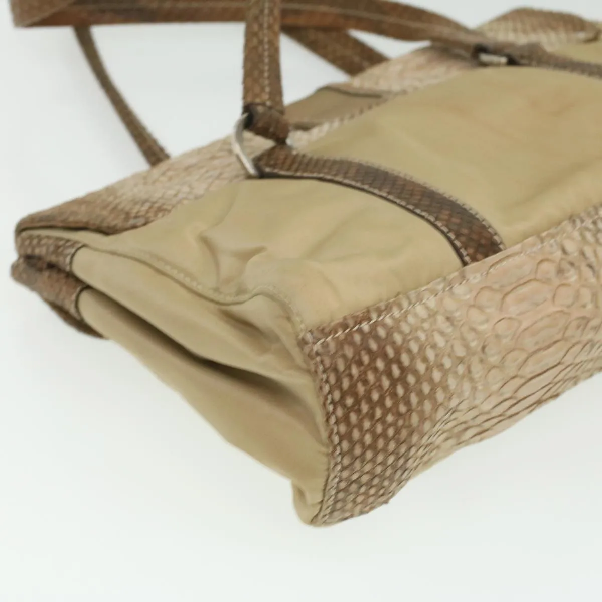 PRADA Snake pattern Semi-Shoulder Shoulder Bag Nylon Beige  yk5620