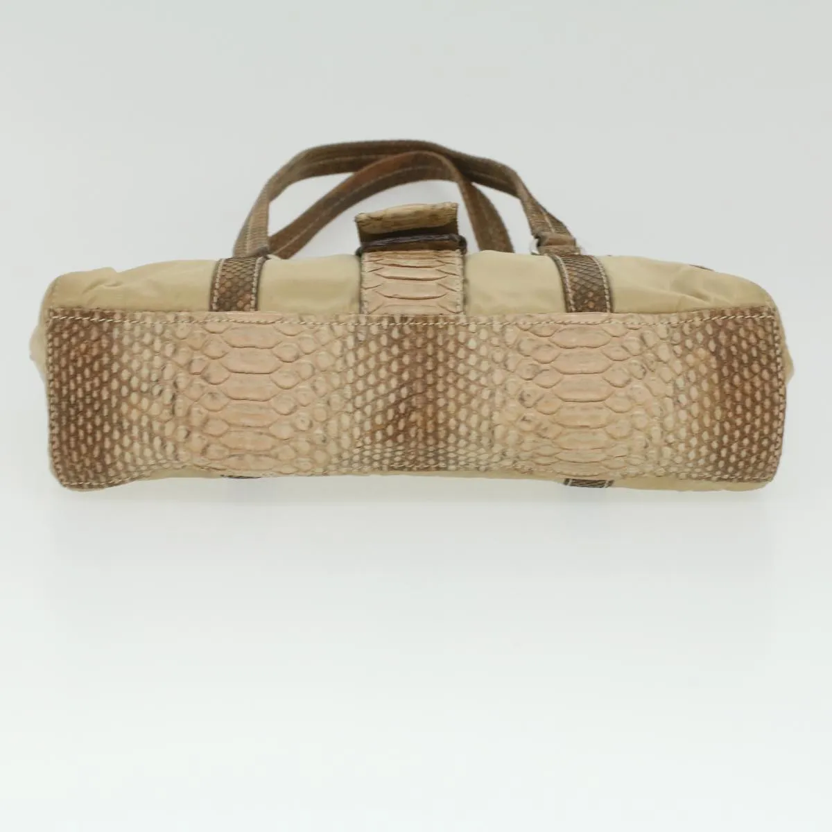 PRADA Snake pattern Semi-Shoulder Shoulder Bag Nylon Beige  yk5620
