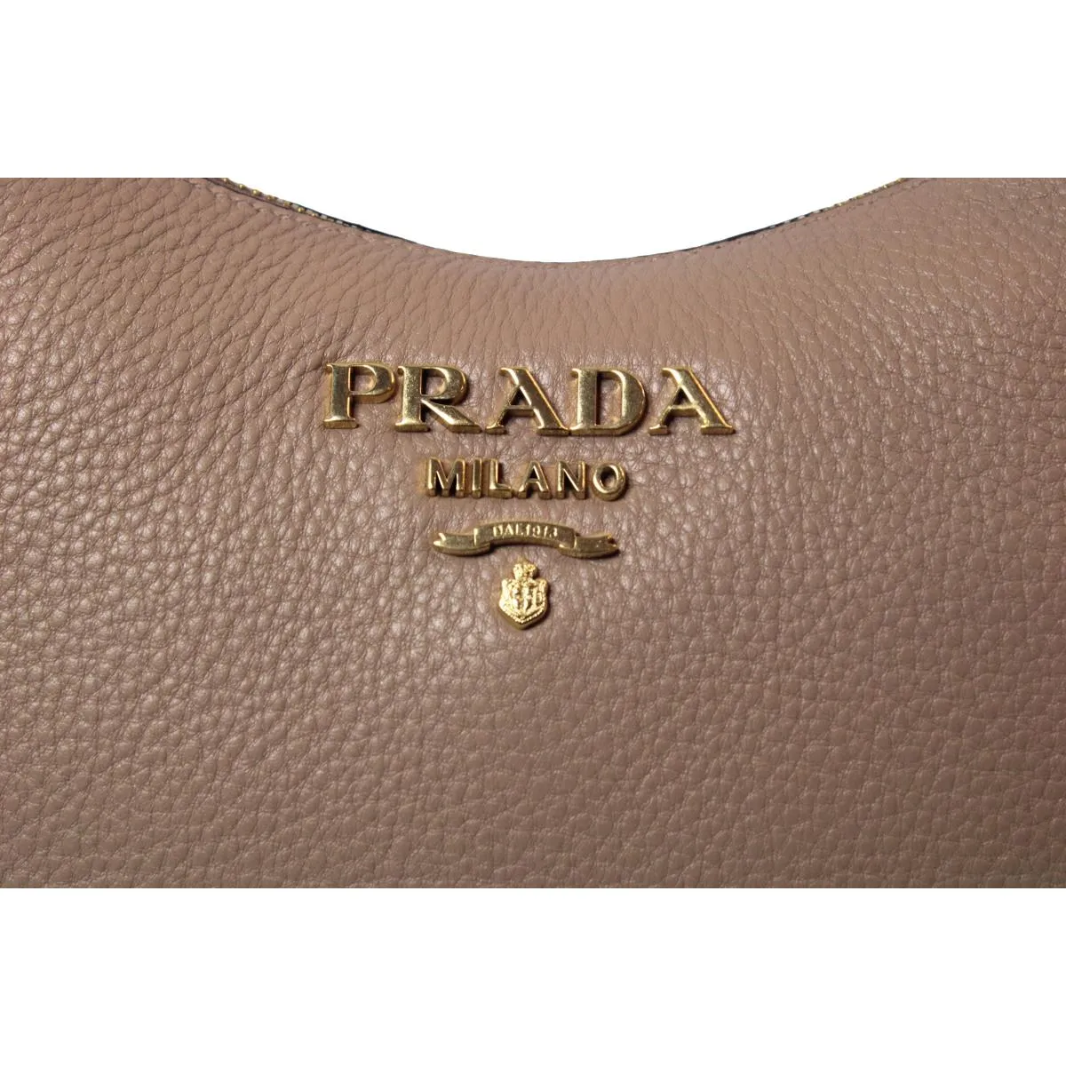 Prada Vitello Daino Tan Leather Bag Nylon Web Striped Strap 1BC166 - 1BC052