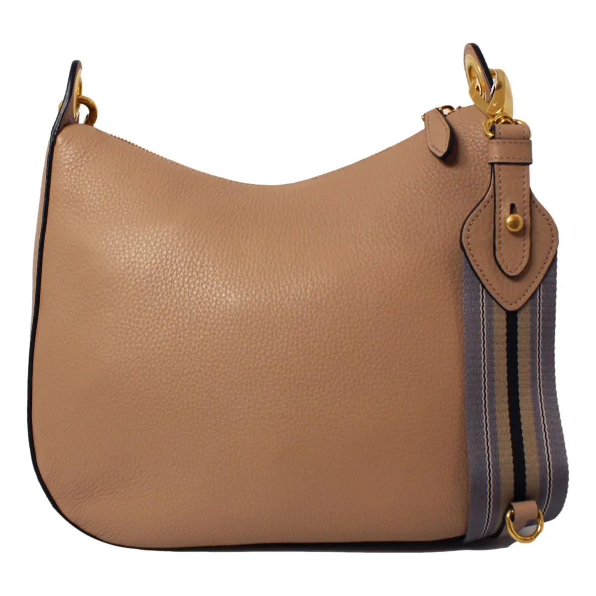 Prada Vitello Daino Tan Leather Bag Nylon Web Striped Strap 1BC166 - 1BC052