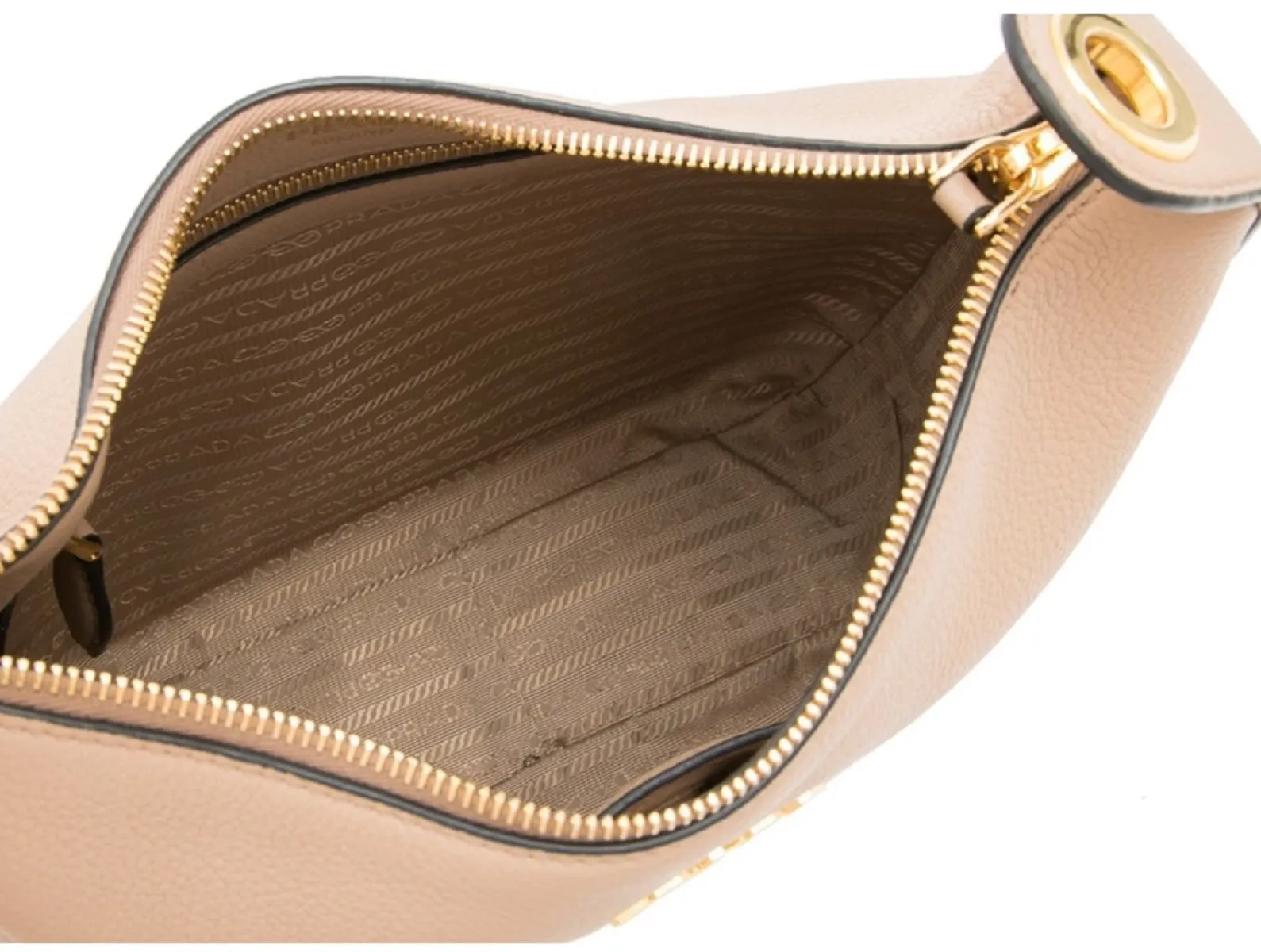 Prada Vitello Daino Tan Leather Bag Nylon Web Striped Strap 1BC166 - 1BC052