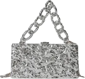 RomanticDesign Women Acrylic Box Clutch Purse Sparkly Silver Embossed Evening Handbag for Party Banquet Cocktail