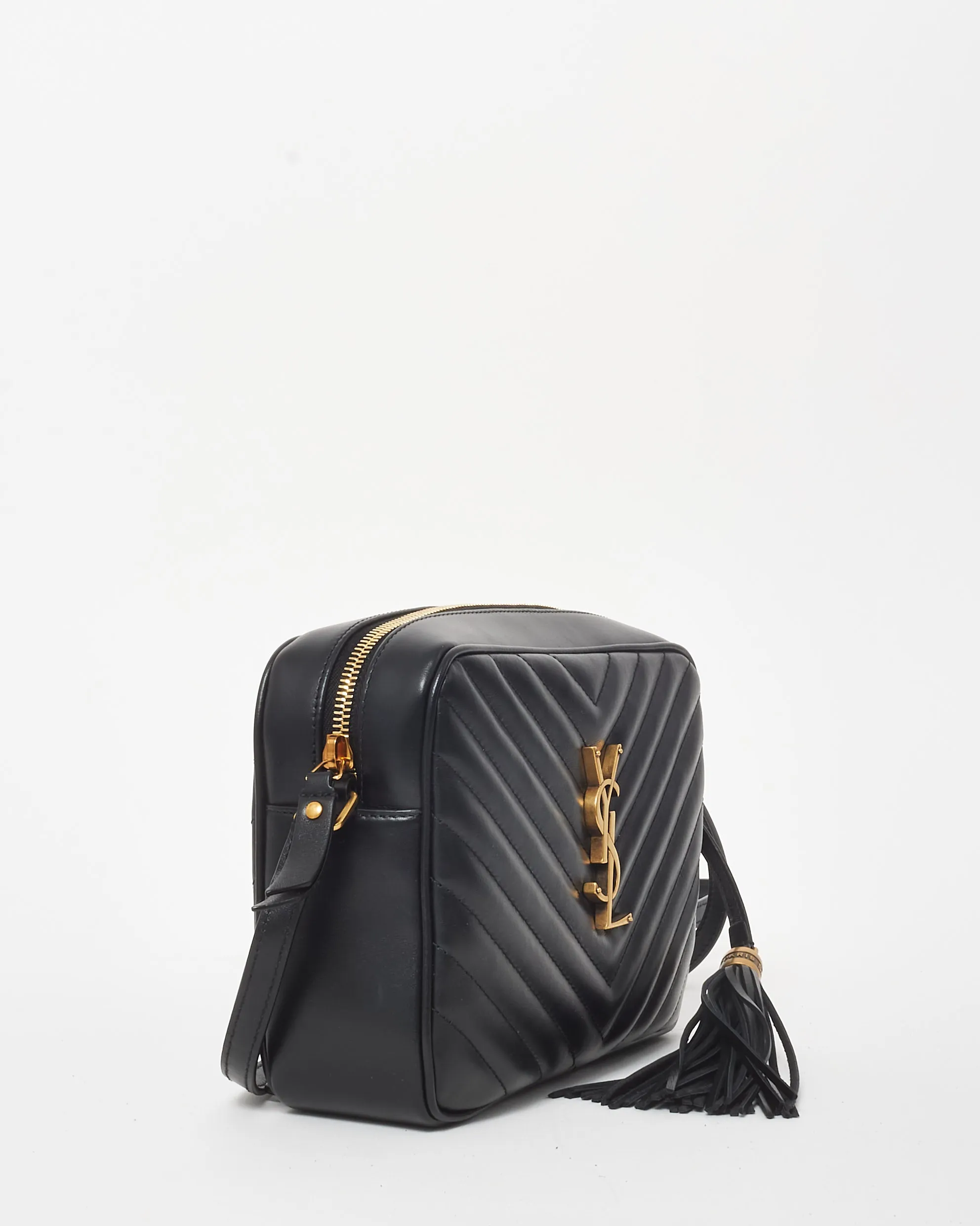 Saint Laurent Black Chevron Leather Lou Camera Bag GHW