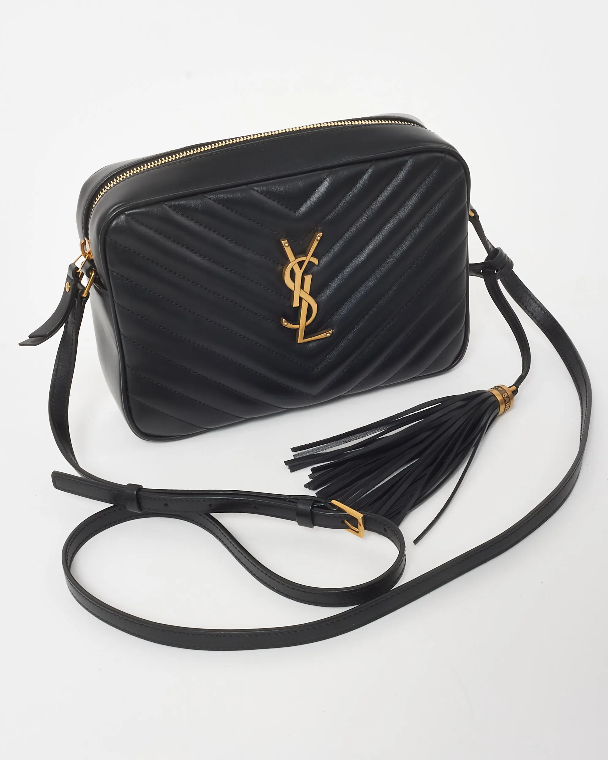 Saint Laurent Black Chevron Leather Lou Camera Bag GHW