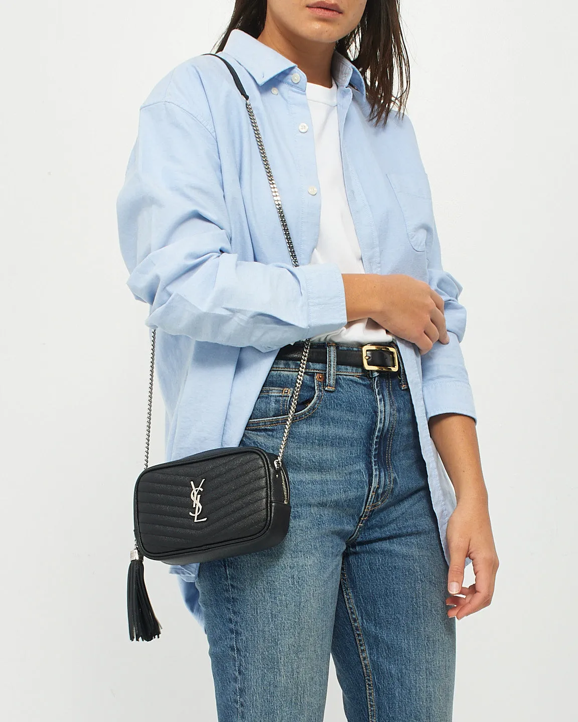 Saint Laurent Black Quilted Leather Mini Lou Camera Bag