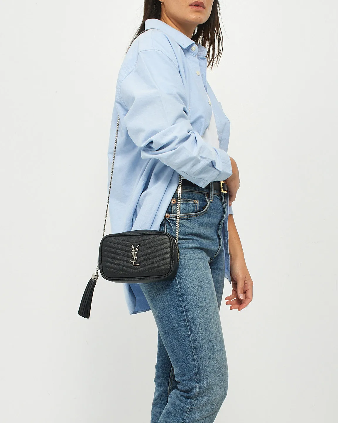 Saint Laurent Black Quilted Leather Mini Lou Camera Bag