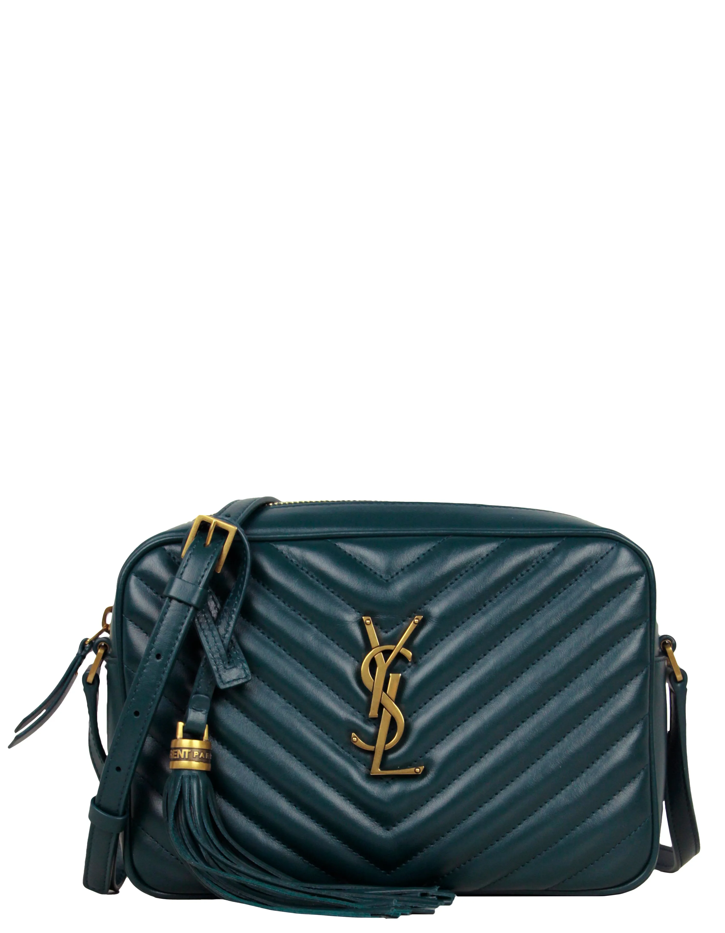 Saint Laurent Sea Turquoise Calfskin Matelasse Monogram Lou Camera Bag