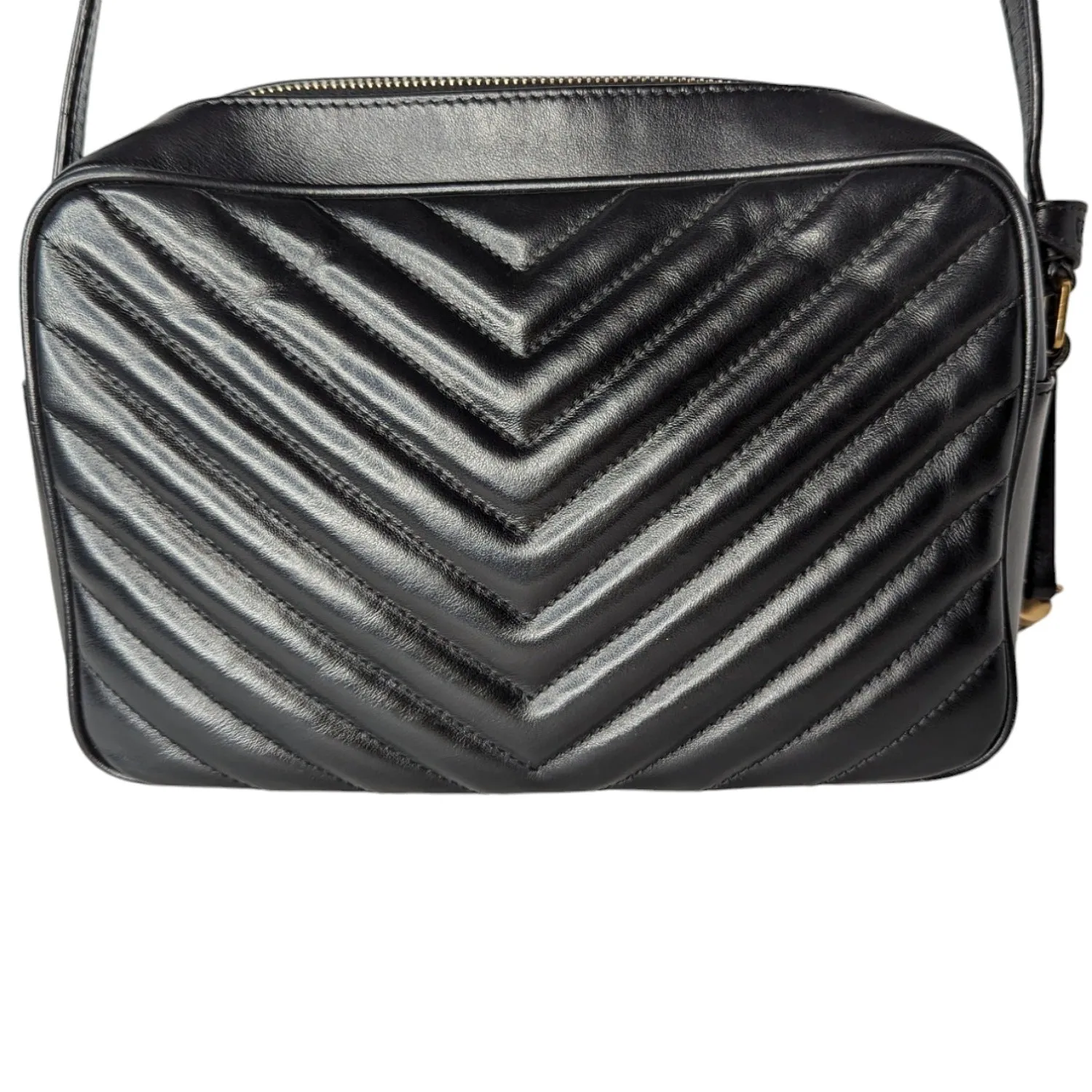 Saint Laurent YSL Chevron Quilted Lou Camera Crossbody