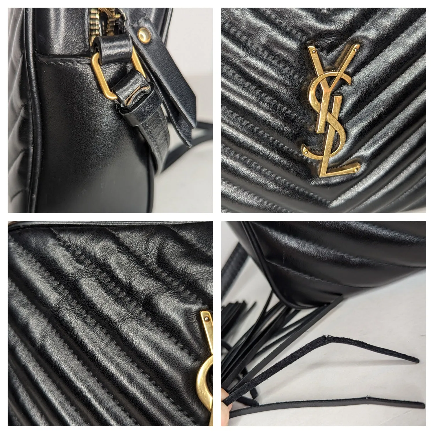 Saint Laurent YSL Chevron Quilted Lou Camera Crossbody