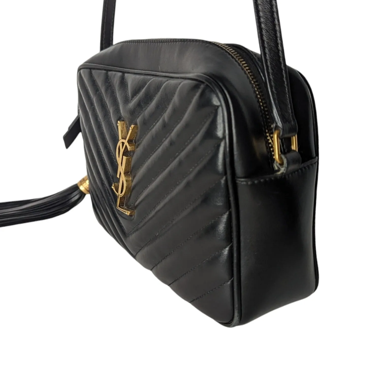 Saint Laurent YSL Chevron Quilted Lou Camera Crossbody