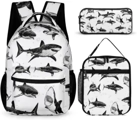 Shark Backpack with Lunch Box & Pencil Case for Kids Girls Boys School, 16 Inch Cute Sharks Bookbag, School Backpack for Students Children, Lightweight, Large Capacity