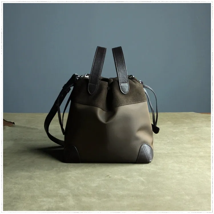 Small Womens Orange Nylon Leather Bucket Handbag Purse Nylon Leather Barrel Shoulder Bag Handbag Purse for Ladies