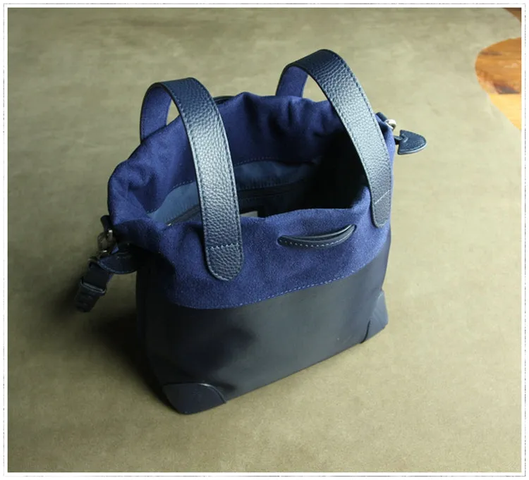Small Womens Orange Nylon Leather Bucket Handbag Purse Nylon Leather Barrel Shoulder Bag Handbag Purse for Ladies