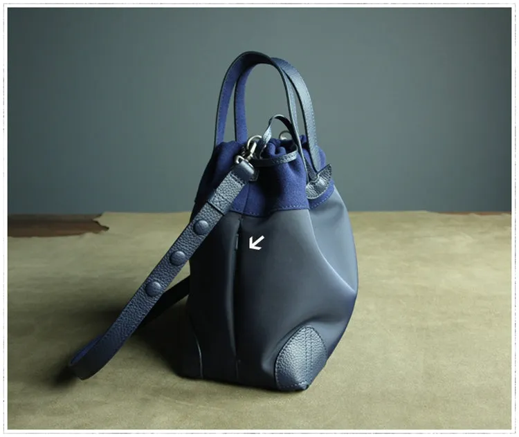 Small Womens Orange Nylon Leather Bucket Handbag Purse Nylon Leather Barrel Shoulder Bag Handbag Purse for Ladies