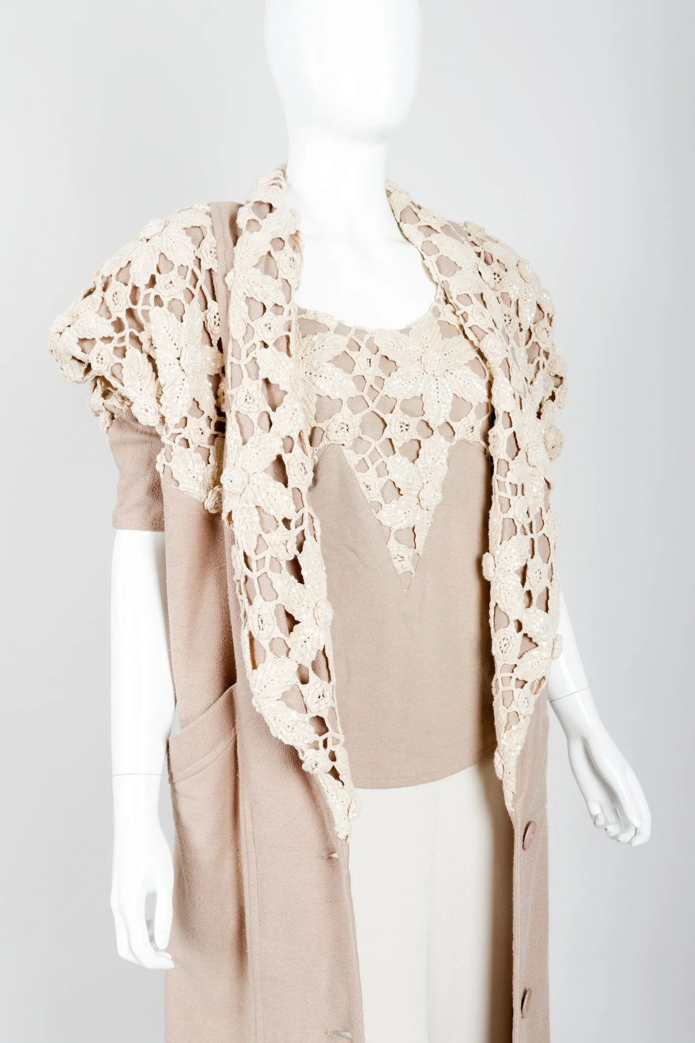 Sparkling Crochet Lace Coat & Tank Set