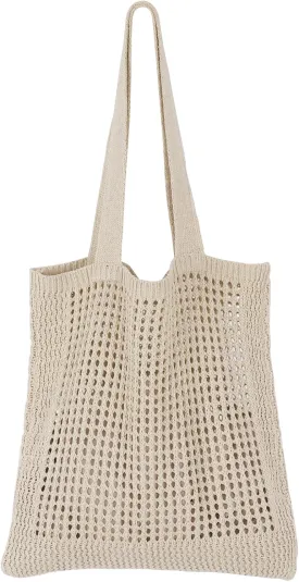 SUOSDEY Crochet Mesh Beach Tote Bag, Knit Summer Vacation Aesthetic Boho Tote Bag for Women