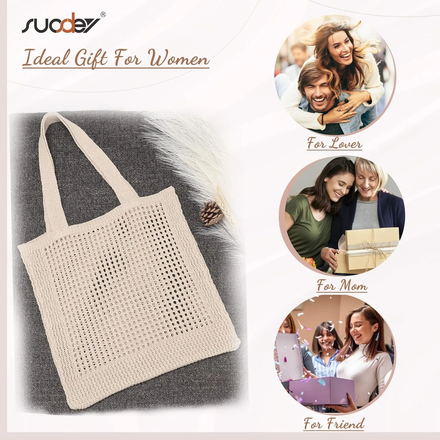SUOSDEY Crochet Mesh Beach Tote Bag, Knit Summer Vacation Aesthetic Boho Tote Bag for Women