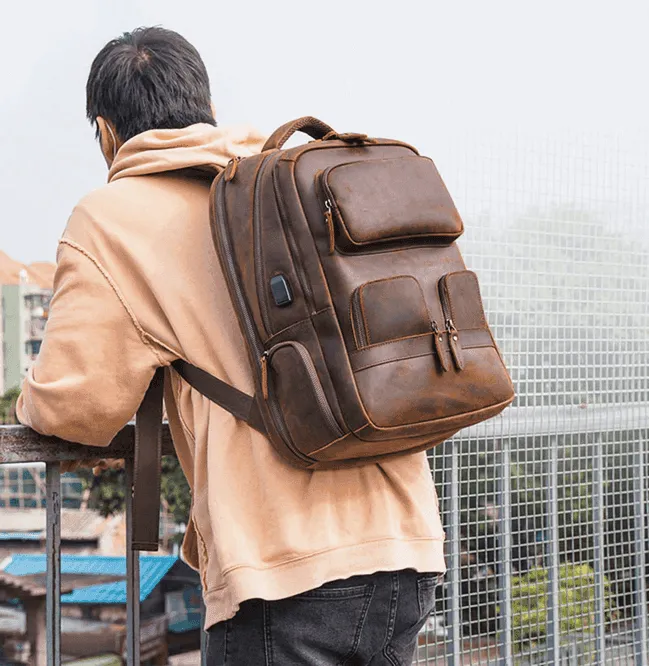 Urban Leather Weekender Backpack Large Capacity Travel Bag