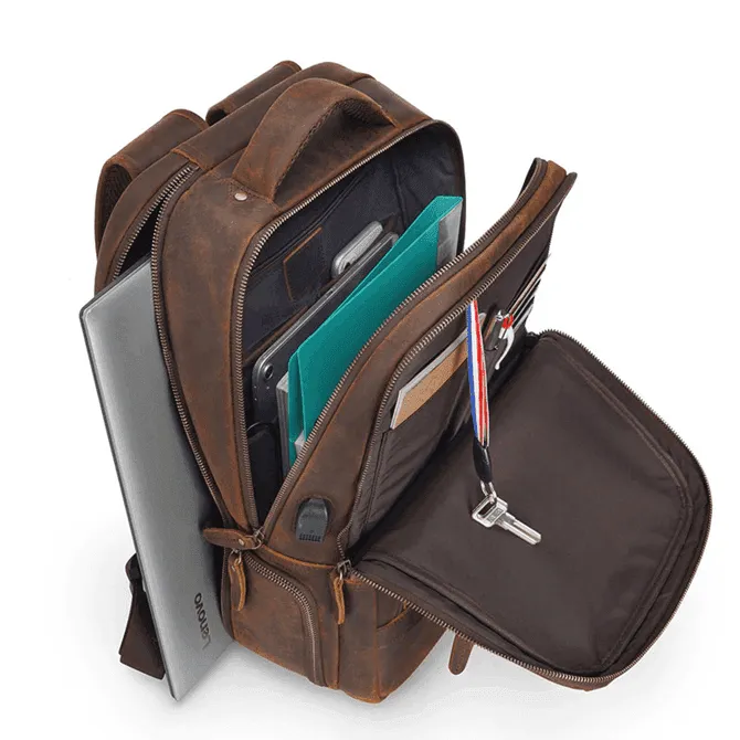 Urban Leather Weekender Backpack Large Capacity Travel Bag