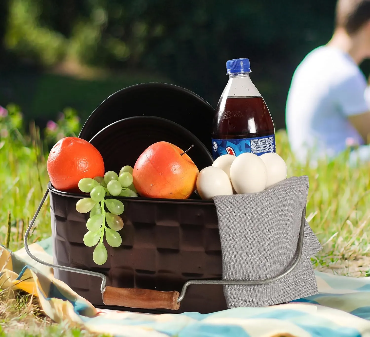 Utensil Caddy,Galvanized Bucket,Galvanized Utensil Holder,Silverware Caddy,Metal Caddy,Outdoor Utensil Caddy,Tin Utensil Holder,Utensil Caddy for Parties,Picnic Caddy,Farmhouse Utensil Dark Brown