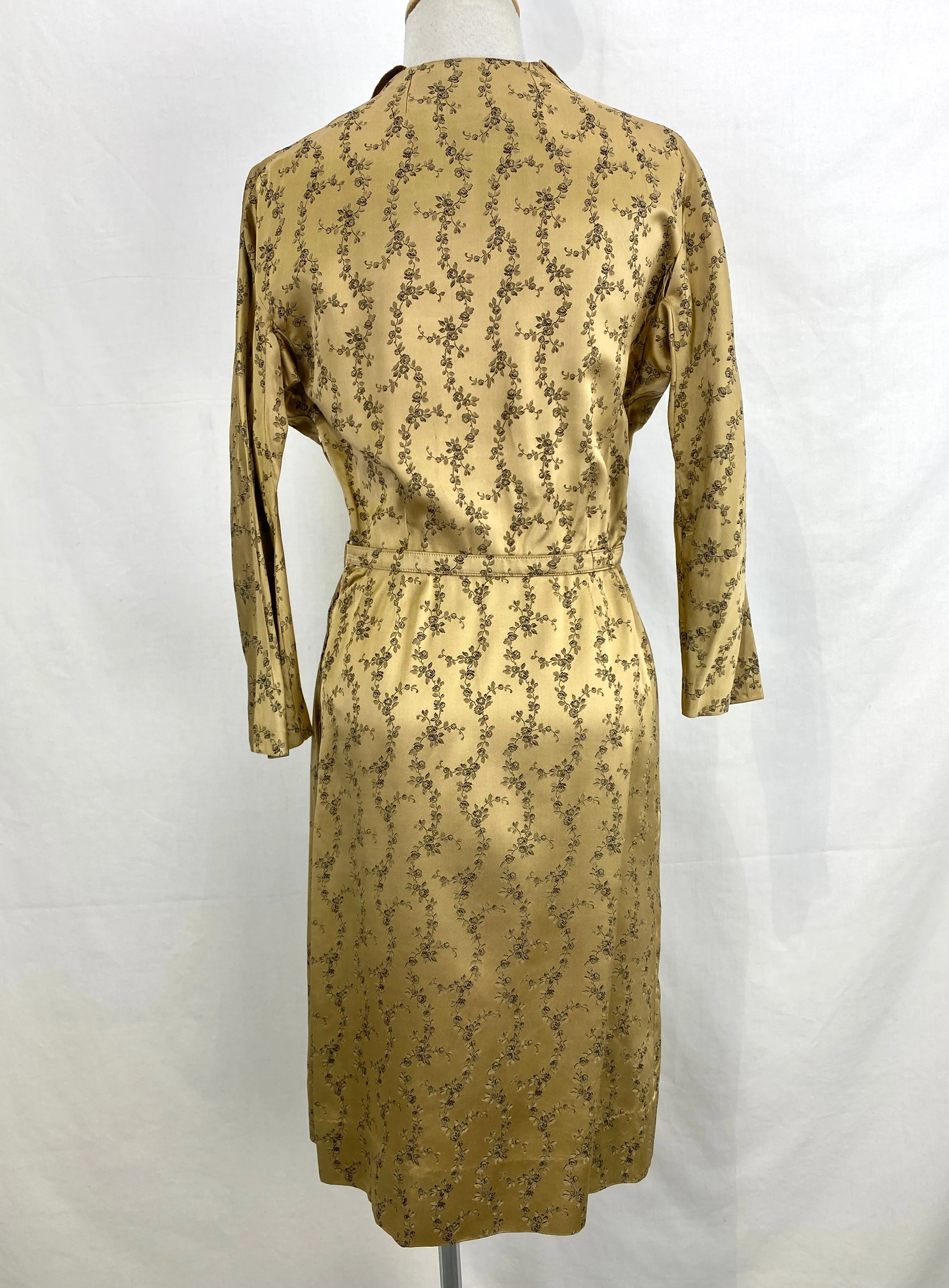 Vintage 1950s Gold Brocade Frederick Starke Dress with Belt, Small