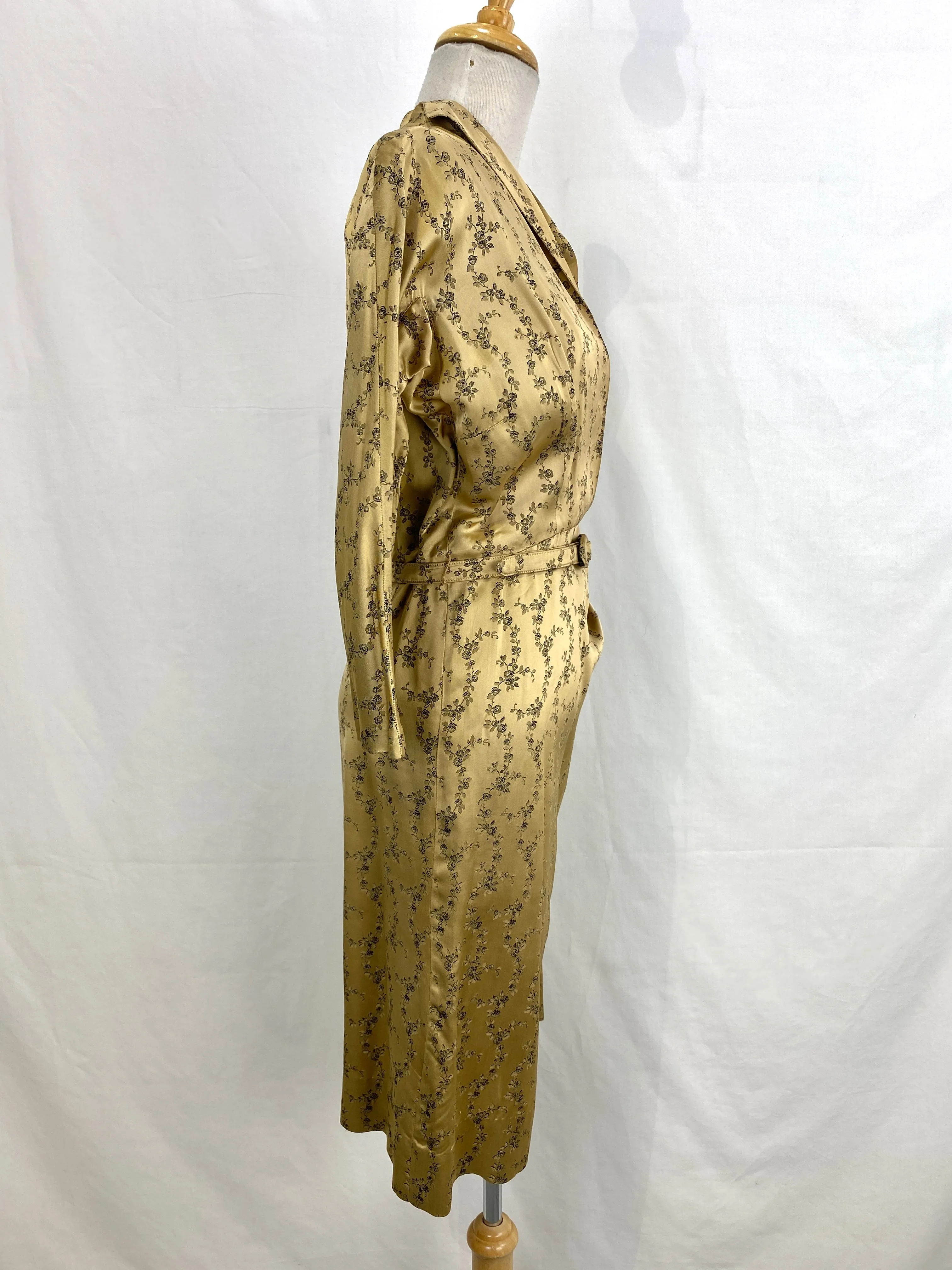 Vintage 1950s Gold Brocade Frederick Starke Dress with Belt, Small