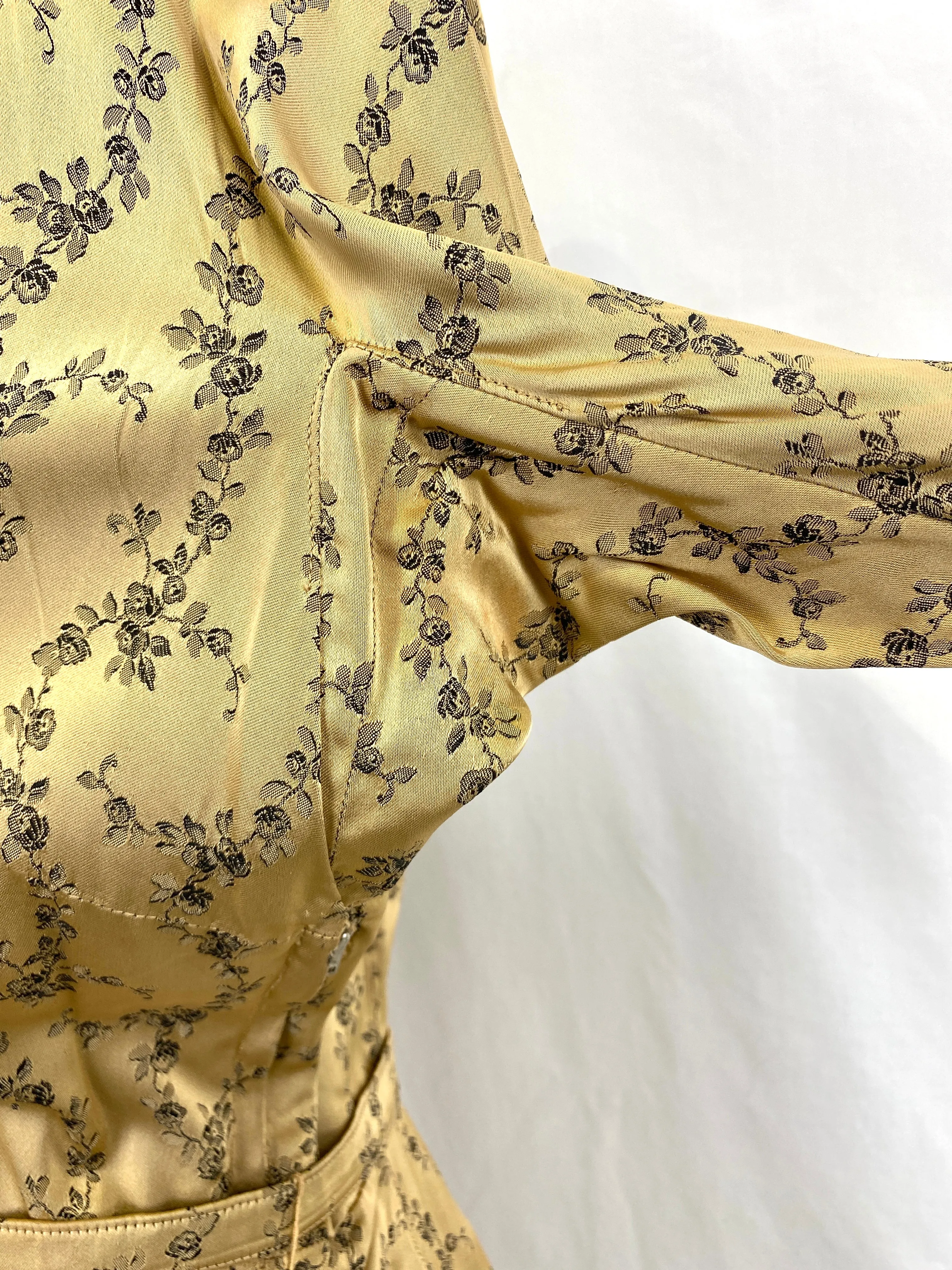 Vintage 1950s Gold Brocade Frederick Starke Dress with Belt, Small