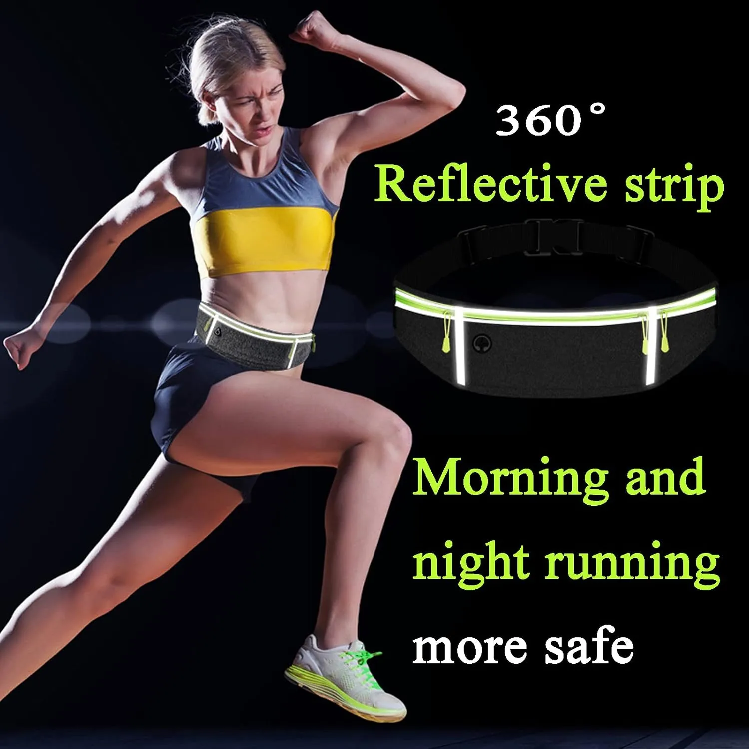 Waist pack sport running Belt Pack with adjustable Strap for running hiking travel outdoors sport (Black, 3 Pockets)
