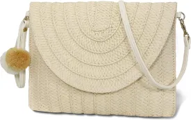 Women Beach Bag Summer Straw Woven Shoulder Bag Crossbody Bucket Handbags Handmade Hobo Purse Bamboo Handle