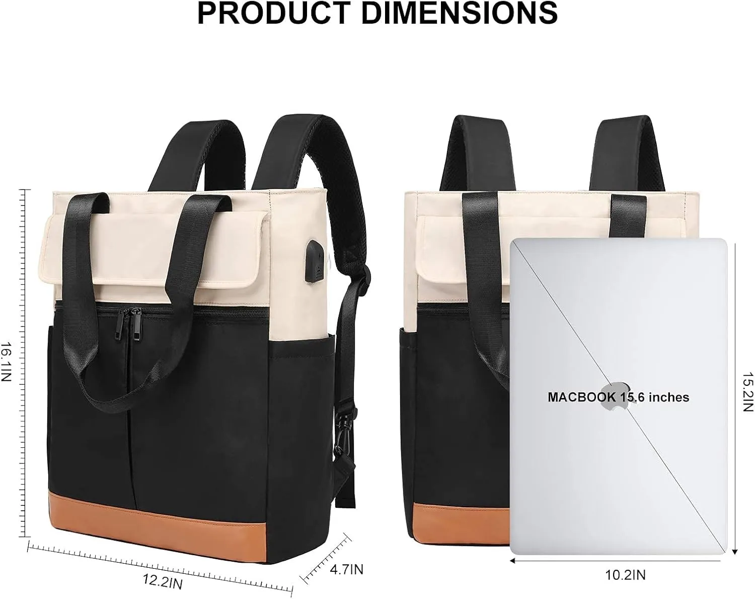 Women's Convertible Daypack Laptop Backpack, Computer Backpack Work Backpack with USB Charging Port
