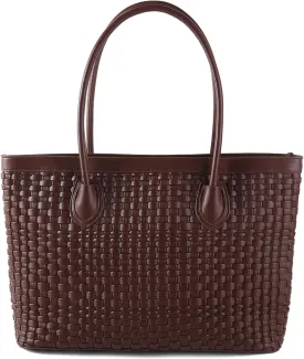Woven Tote Bag For Women Hand Make Vegan Leather Shoulder Bag Handbag Zip Closure Beach Tote Travel Hand Bag