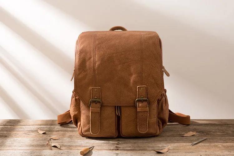 YAAGLE Men's Multi-pockets Crazy Horse Leather 17 inch Travel Backpack YG2010