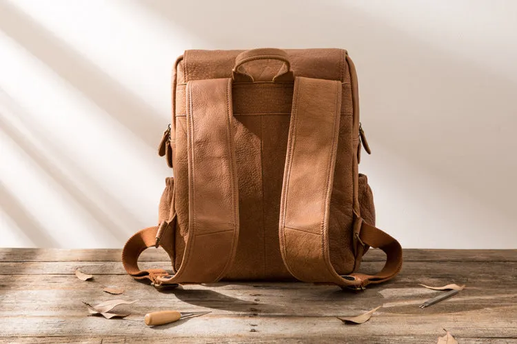 YAAGLE Men's Multi-pockets Crazy Horse Leather 17 inch Travel Backpack YG2010
