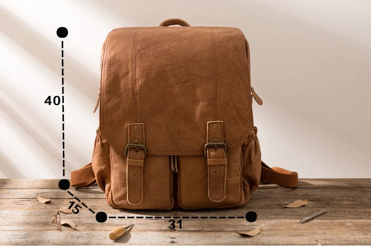 YAAGLE Men's Multi-pockets Crazy Horse Leather 17 inch Travel Backpack YG2010